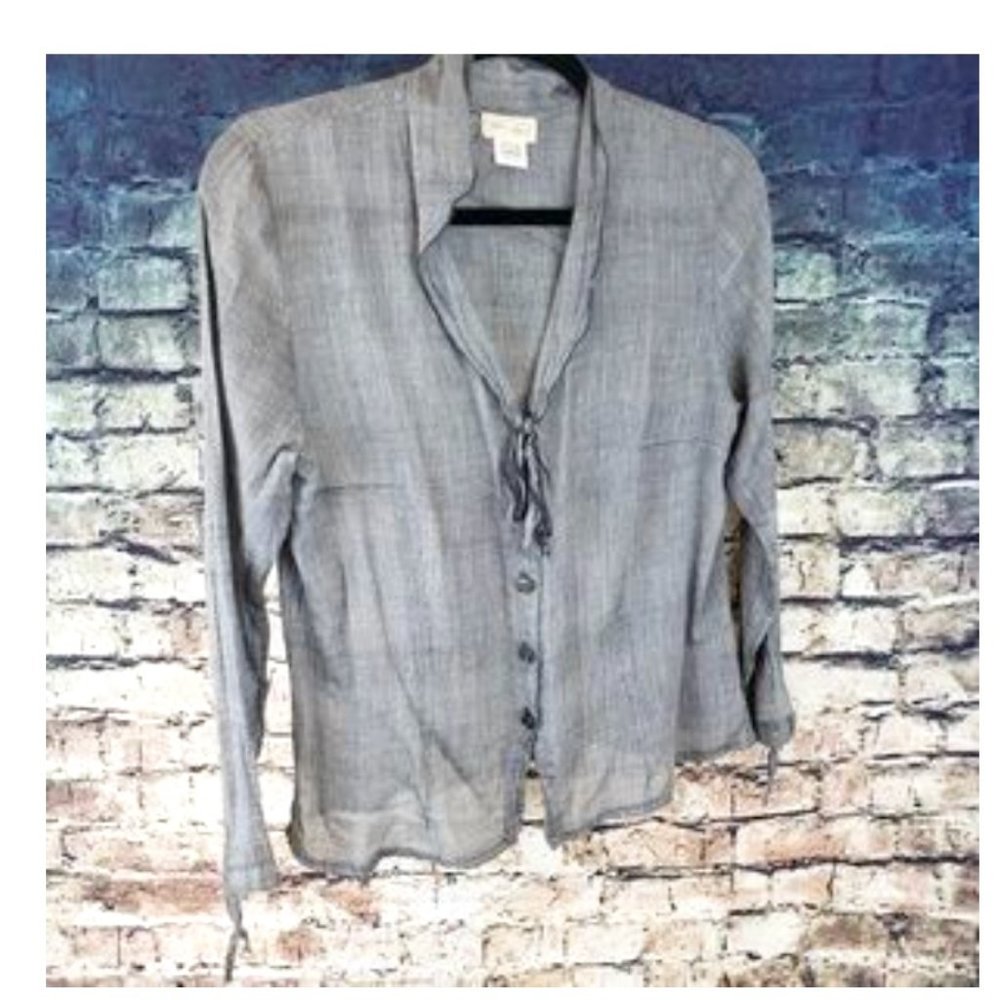 Neesh by D.A.R.Top. Sheer, 100% cotton Grey Button down.M-L